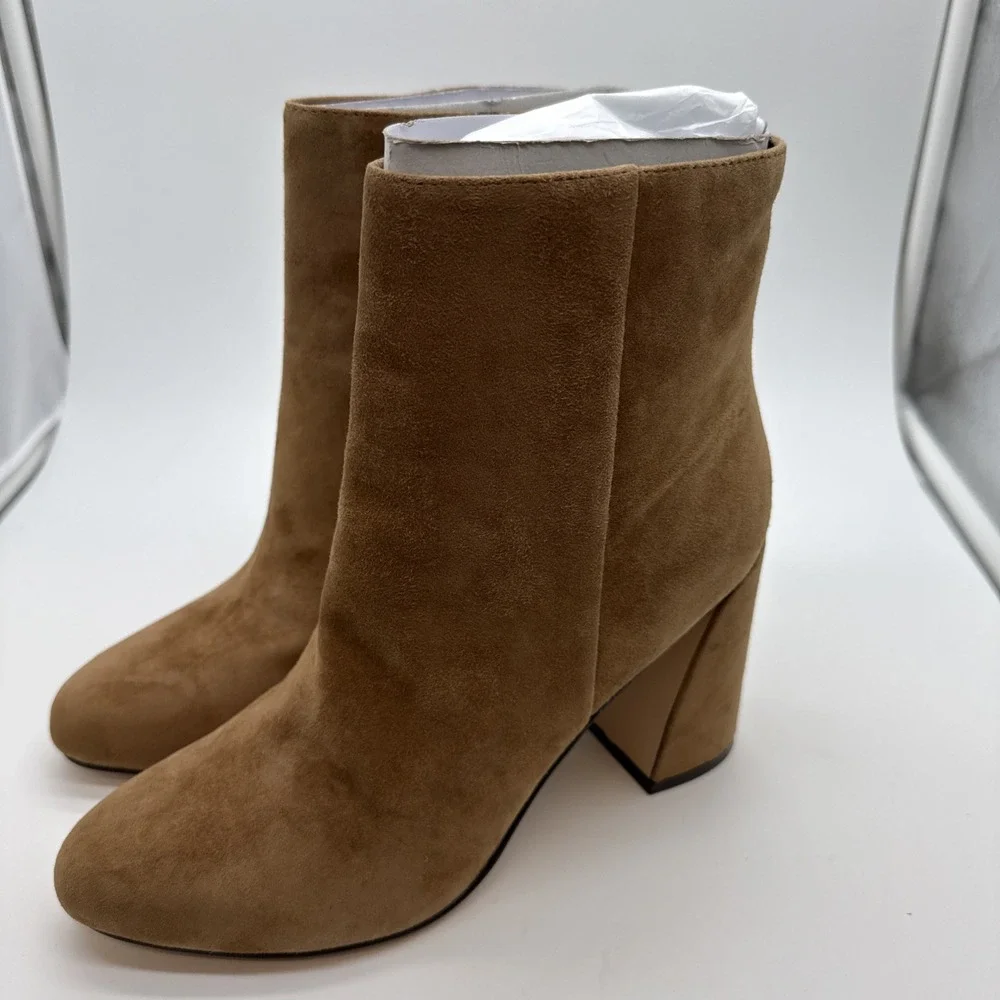 Nine West Wynast Tan Suede Ankle Boot Woman's SZ 8.5M Side Zip Block 4
